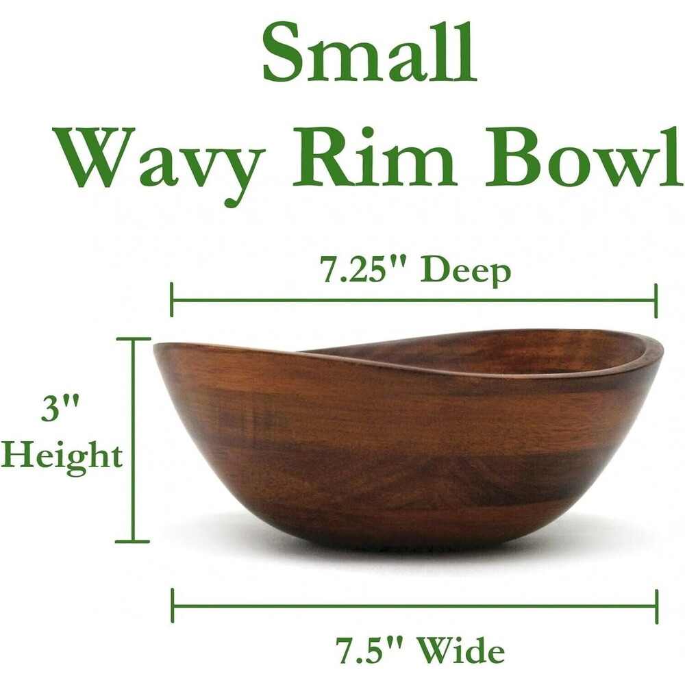 7 Piece  Salad Set Cherrywood Large Wavy Salad Bowl with Servers 4 Indiv Bowls - Picture 14 of 14